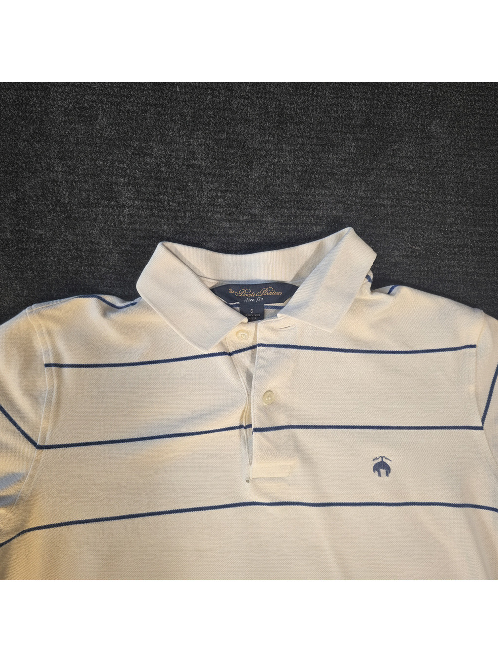 Brooks Brothers Slim Fit Polo Shirt White with Navy Stripes Size S